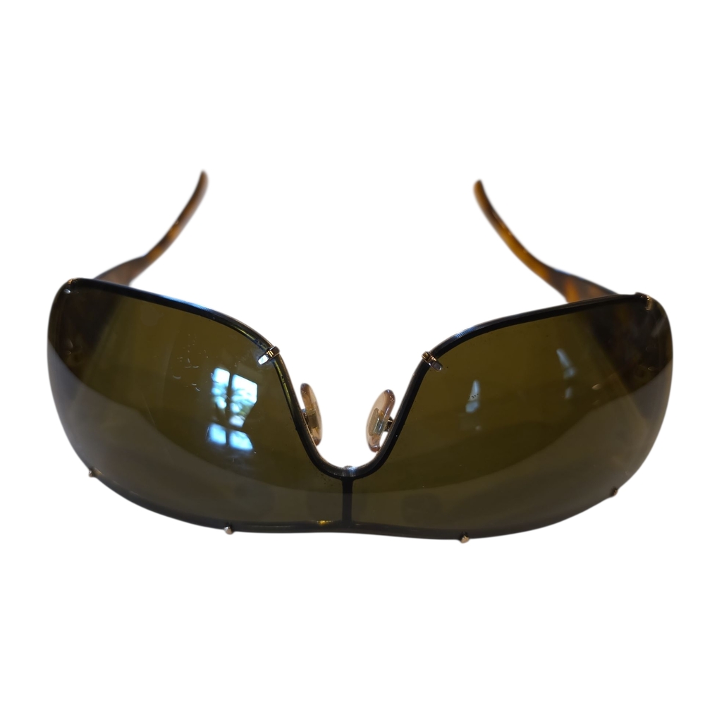 Versace Brown/Black and Gold Oversize Shield Sunglasses